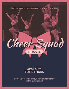 Pink and Blue Cheer Squad Tryout Poster Gym