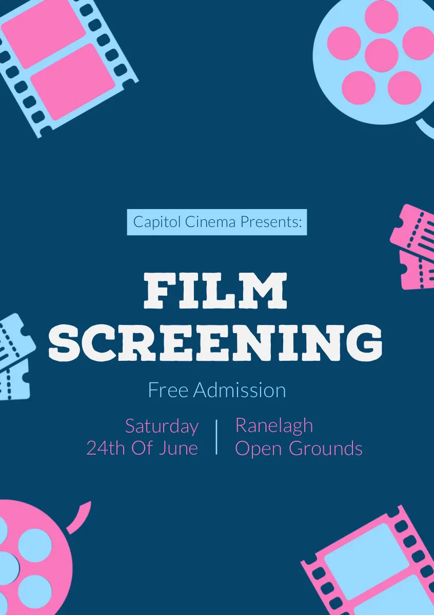 Blue and Pink Illustrated Cinema Flyer