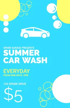 Blue, White and Yellow Summer Car Wash Offer Poster Car Wash