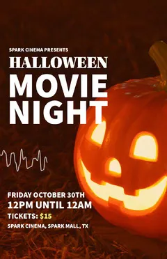 Orange and White, Spooky Halloween Movie Night Event Poster Movie Night Flyer