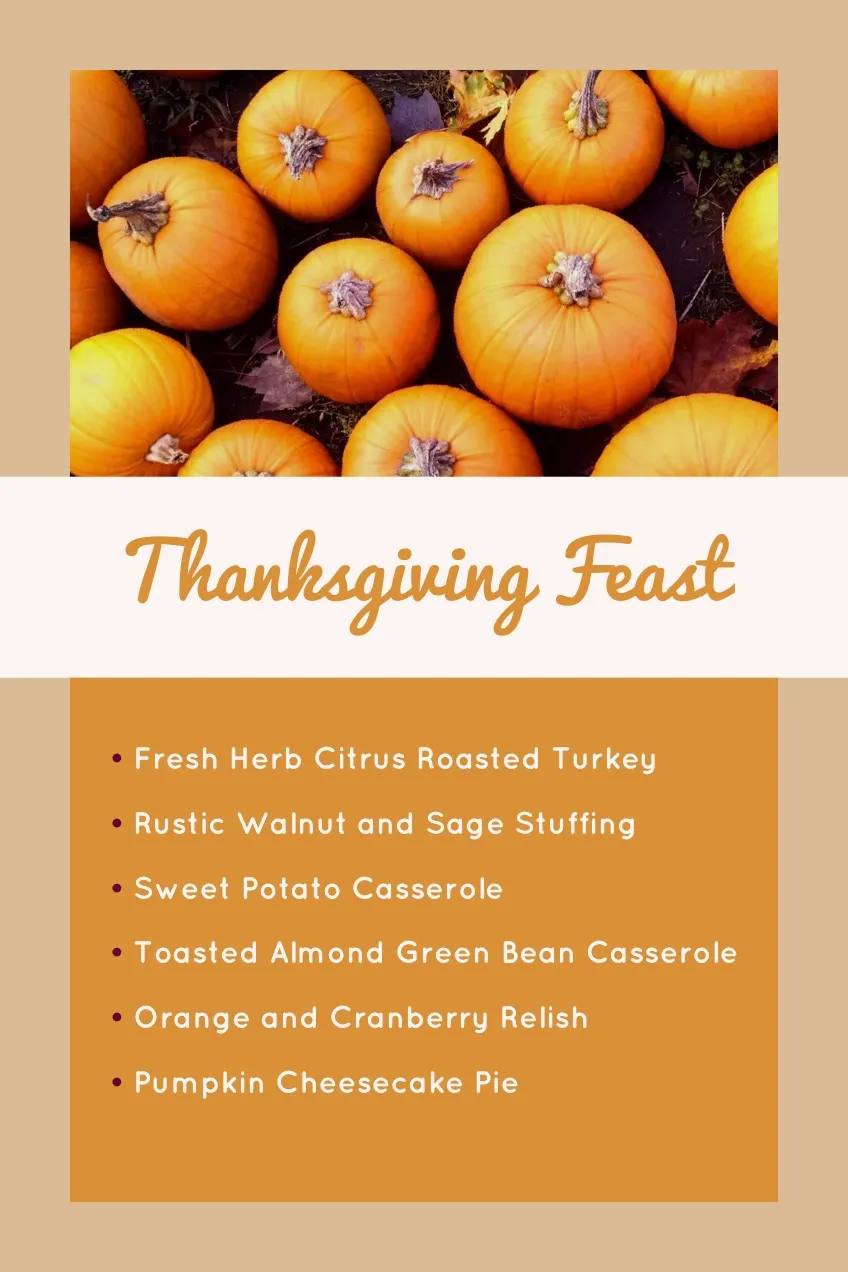 Orange and Beige Warm Toned Thanksgiving Feast Menu 