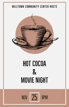 Brown Cocoa Cup and Movie Night Event Poster Movie Night Flyer