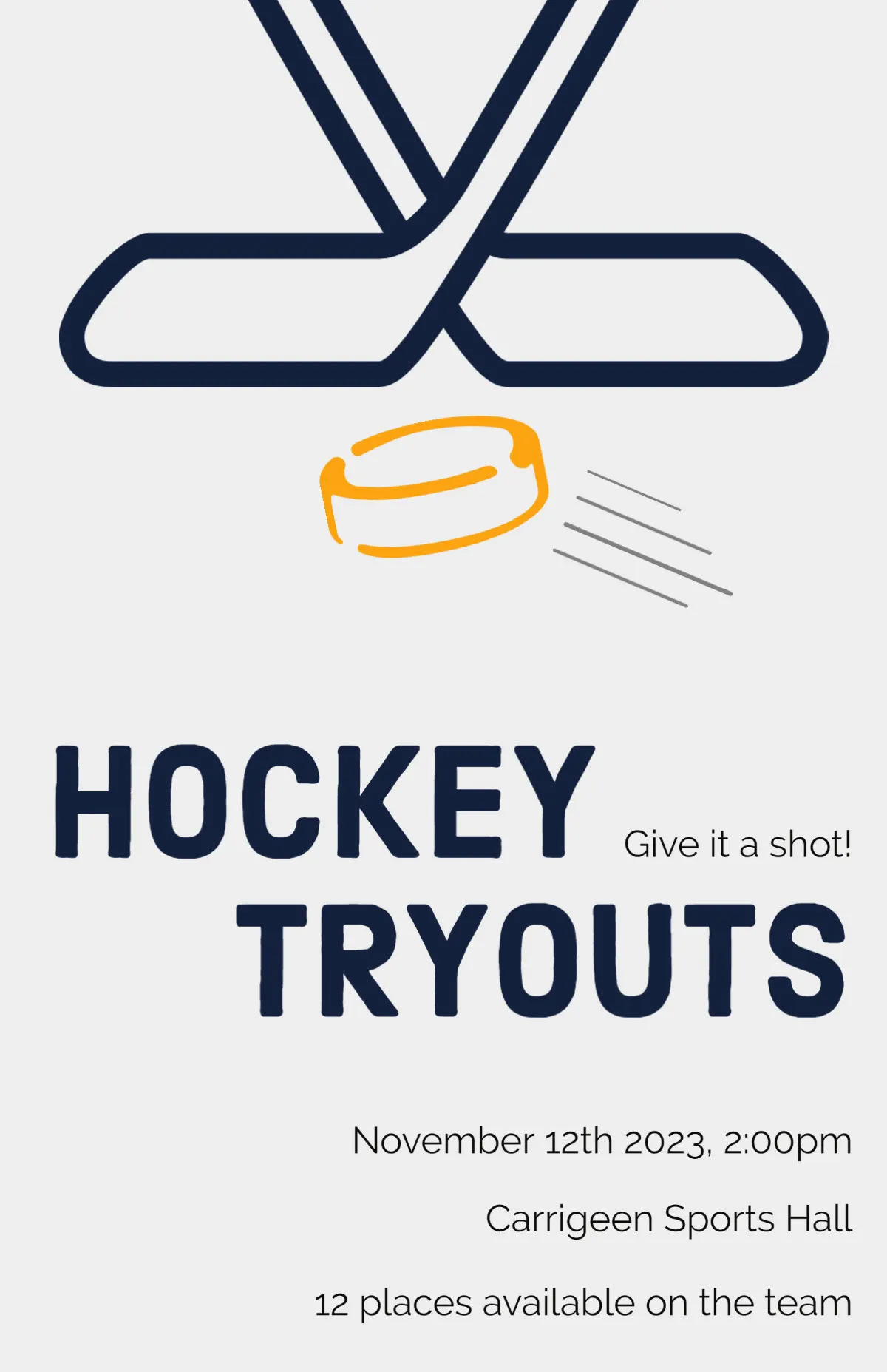 Iteration Blue, Grey & Yellow Hockey Tryouts Poster