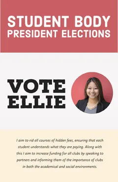 Red and White Student Body President Elections Candidate Poster with Portrait Photo Election