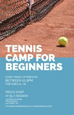 Light Toned Tennis Camp Ad Poster Summer Camp Poster