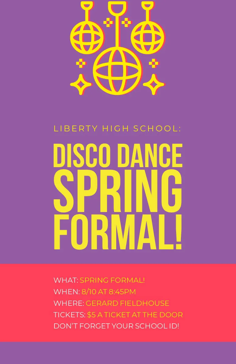 Purple and Yellow Retro School Disco Spring Formal Dance Event Flyer