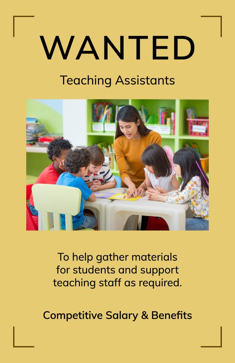 Beige Teaching Assistant Wanted Poster
