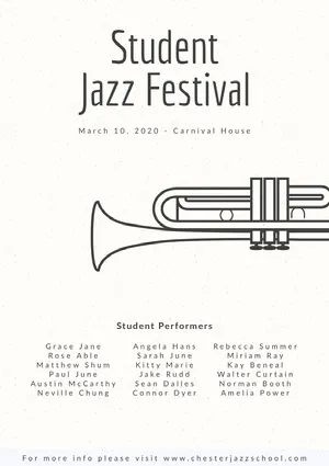Black and White Trumpet Jazz Festival Poster  Music Festival Poster