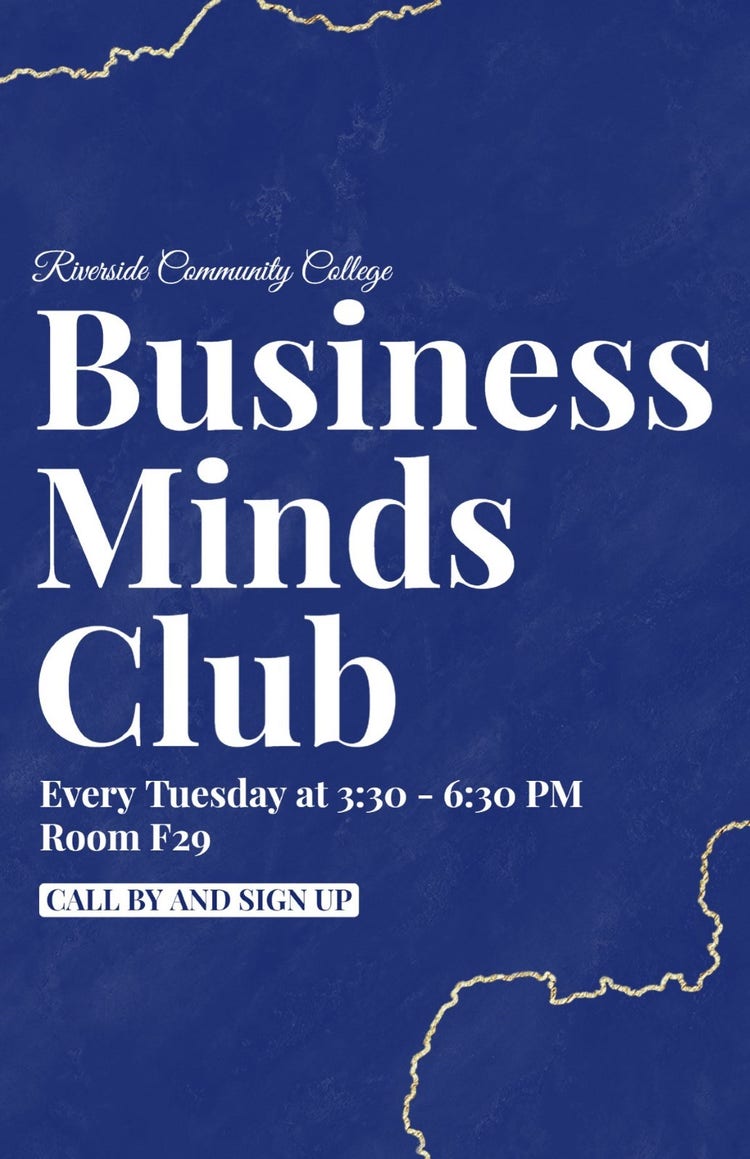 Blue Gold Business Minds Club Community College Poster