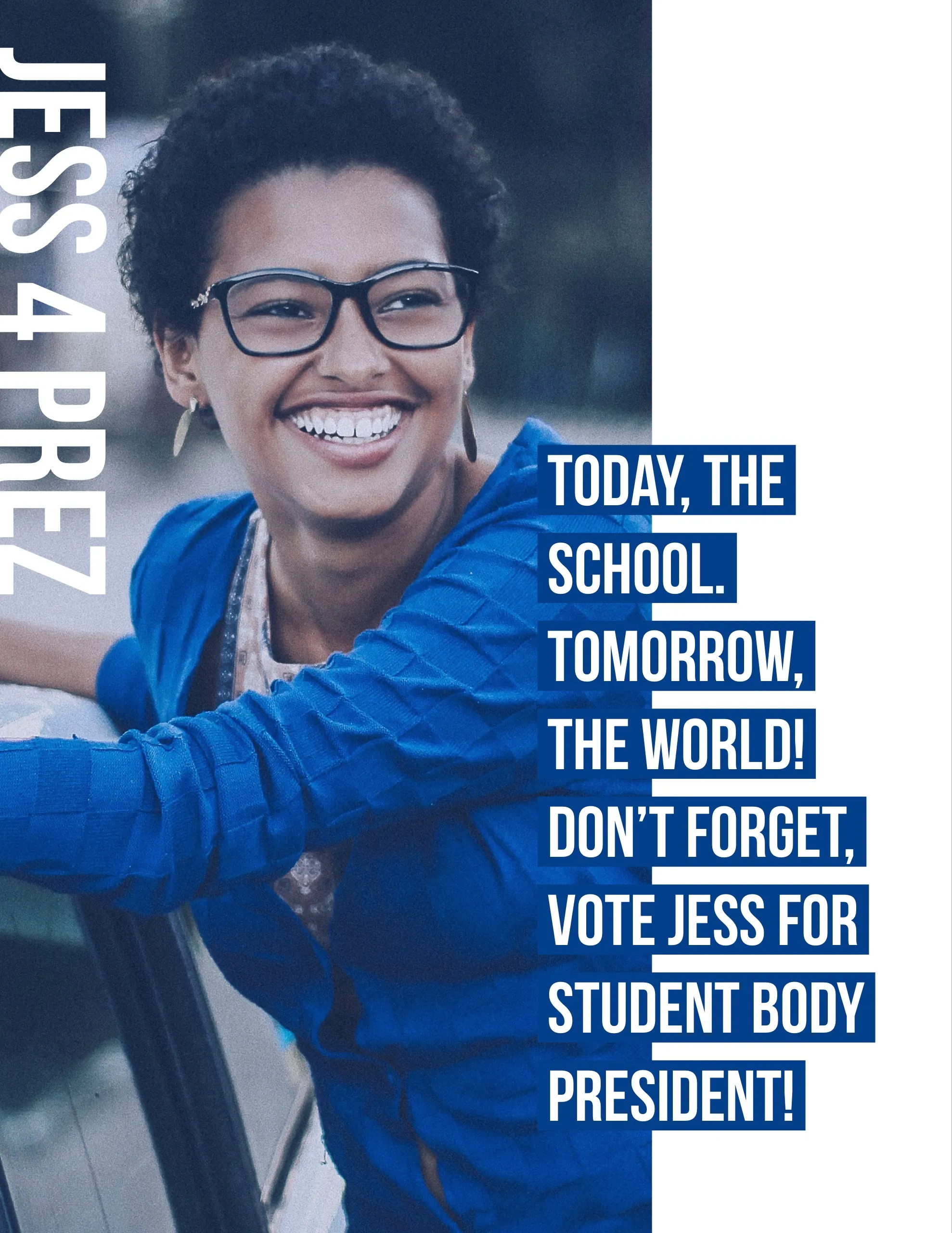Cold Toned White and Blue Student Body President Poster 