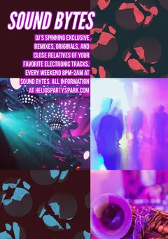 Purple and Pink Electronic Music Party Flyer with Collage DJ