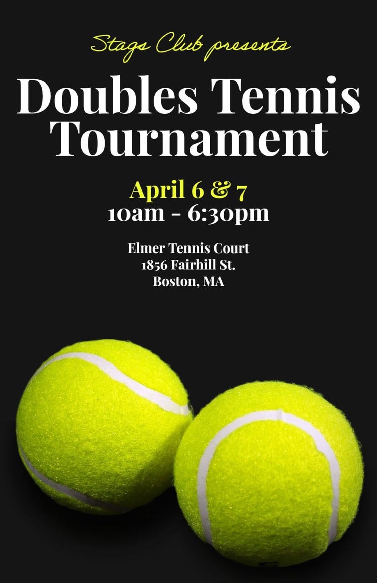 White Neon Green Doubles Tennis Tournament Poster