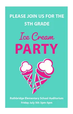 Pink and Blue Illustrated Ice Cream School Party Event Flyer Ice Creams