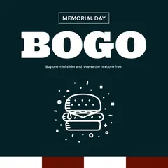 Blue and White Bogo Restaurant Sale Memorial Day Ad Instagram Post Bogo