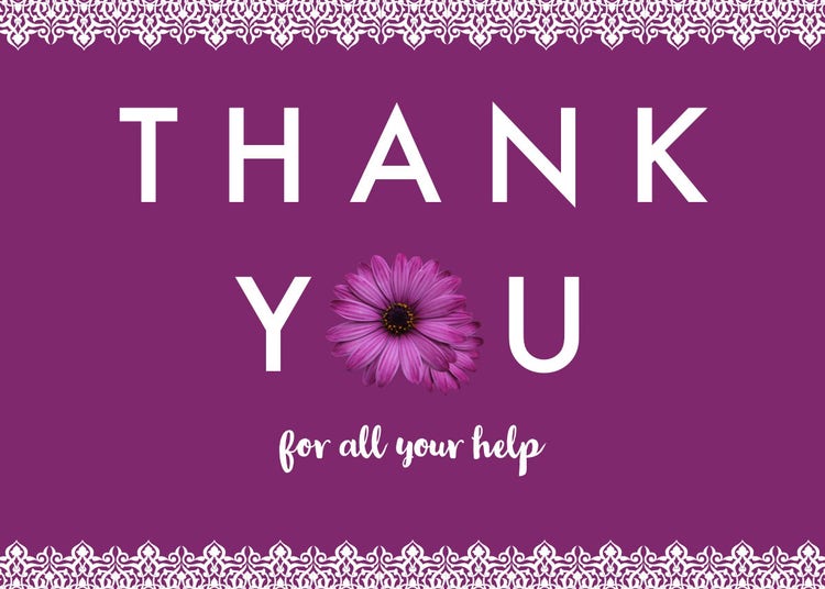 Violet and White Thank You Card