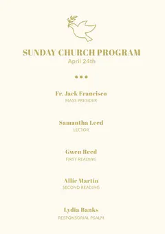 Gold and White Sunday Church Program Flyer with Dove Church
