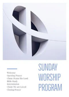 Grey and White Sunday Worship Program Flyer Church