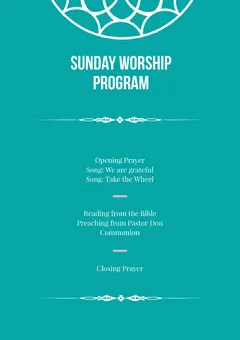 Blue and White Sunday Worship Program Flyer Church