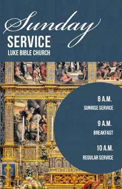 Blue and Gold Sunday Service Church Flyer with Altar Photo Church