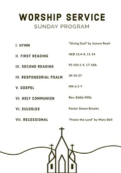 Black and White Illustrated Sunday Church Program Flyer Church