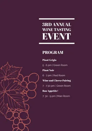 White and Purple Tasting Wine Event Program Event Program