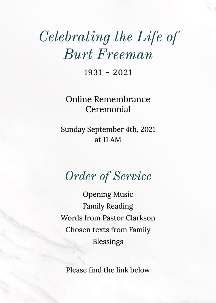 White and Green Marble Online Funeral Program Card