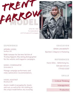 Fashion Model Resume with Picture of Man Creative Resume