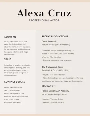 Free Acting Resume Templates Adobe Spark