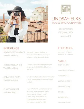 Brown Photographer Resume with Woman with Camera Creative Resume