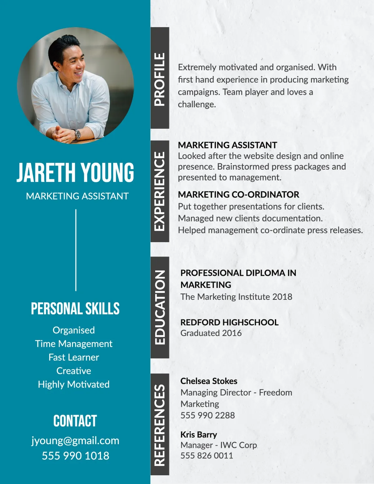 Teal And Grey Marketing Assistant Resume 