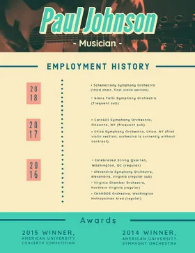 Yellow and Teal Musician Resume Creative Resume