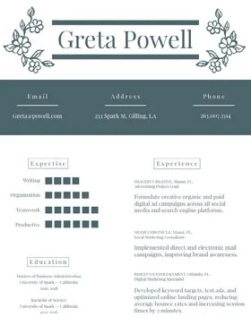 Gray Marketing and Advertising Specialist Resume Creative Resume