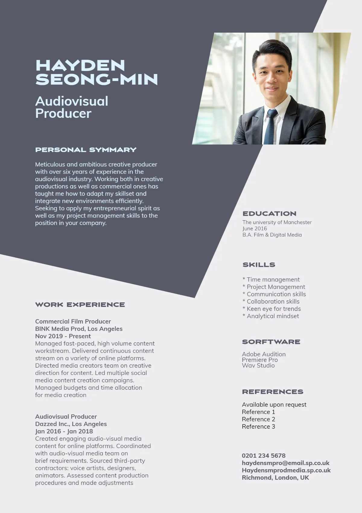Blue and Grey Professional A4 Resume