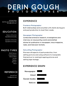 Black and Blue Photographer Resume Creative Resume