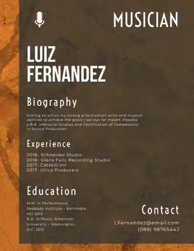 Brown and White Musician Resume Creative Resume
