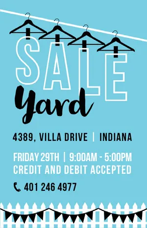 Blue, White and Black, Light Toned Yard Sale Poster Yard Sale Sign