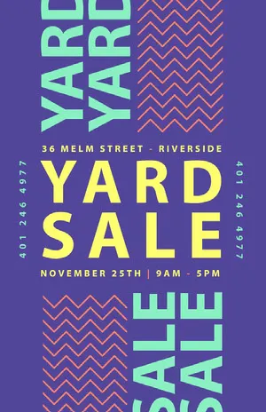 Purple, Green and Yellow, Yard Sale Poster Yard Sale Sign