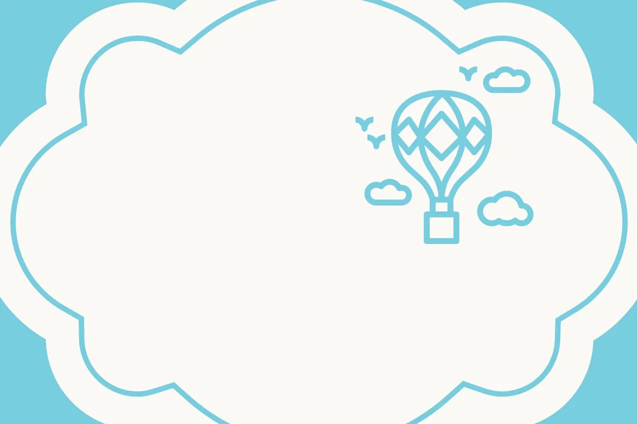 Blue Cloud Name Tag with Hot Air Balloon and Sky