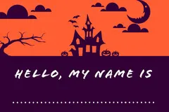 Purple and Orange Haunted House Halloween Party Blank Name Tag Halloween Party Name Tag