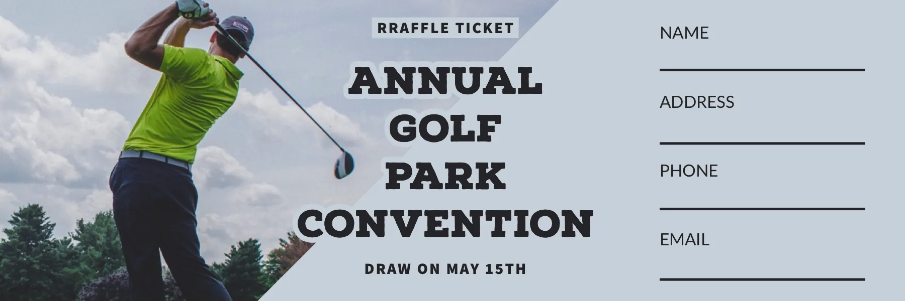 Blue Golf Convention Raffle Ticket with Golf Player Photo