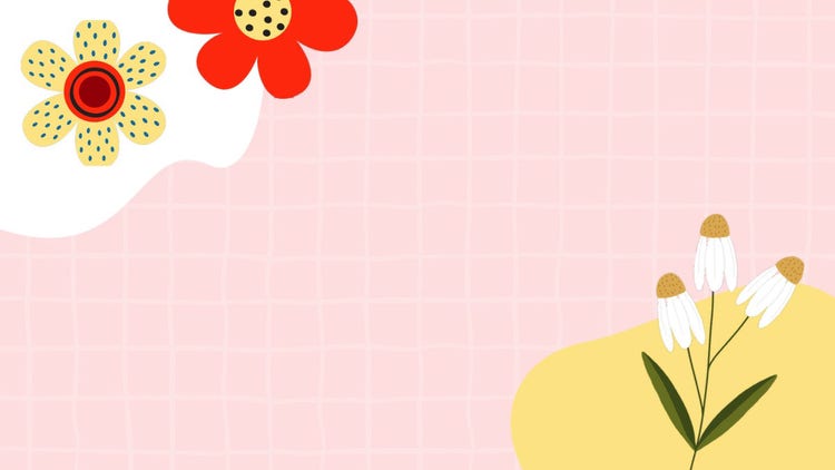 Pink Grid & Illustrated Flowers Desktop Wallpaper