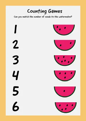 Yellow Border Watermelon Counting Worksheet Preschool Worksheet
