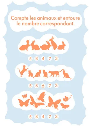 Orange Animals Counting Exercise A4 Free Math Worksheet