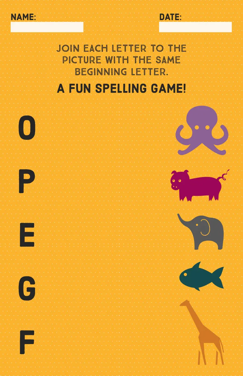 Orange English Spelling Game School Worksheet