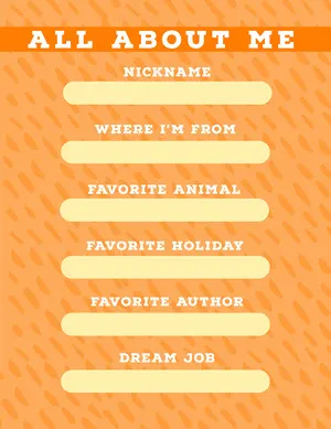 Orange All About Me Worksheet All About Me Worksheet