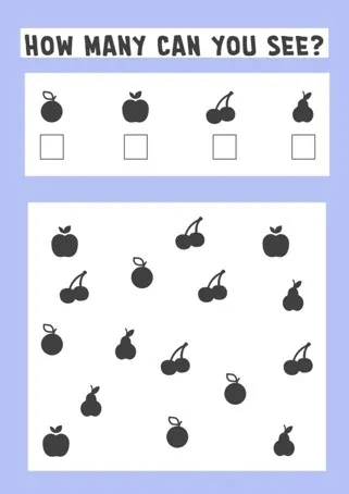 Blue Fruit Counting Math Worksheet