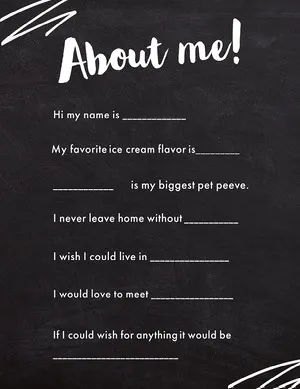 Chalkboard All About Me Worksheet All About Me Worksheet