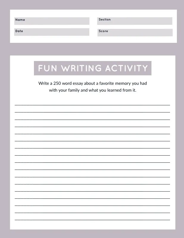 Purple Essay Writing School Worksheet 