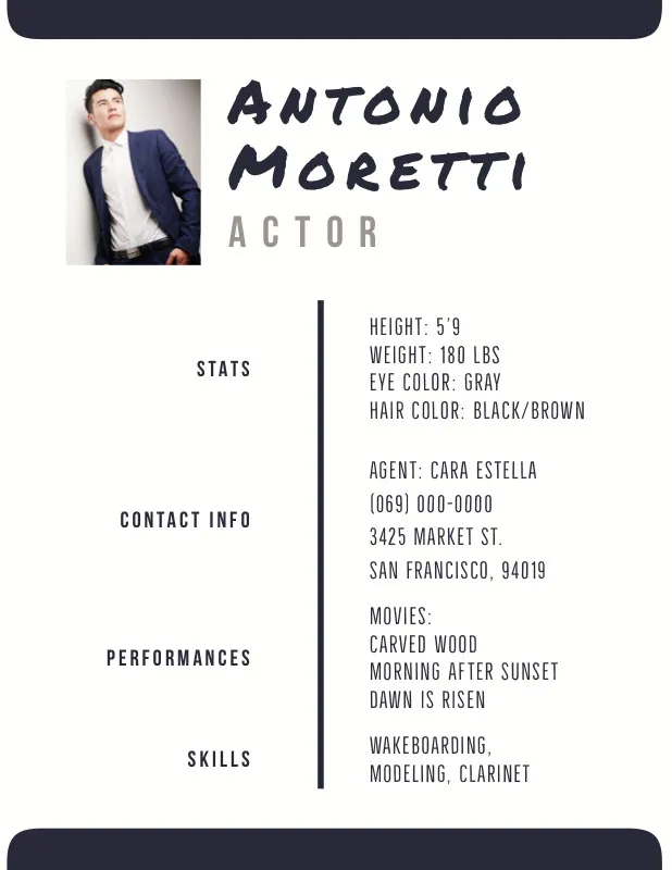 Black and White Professional Actor Resume