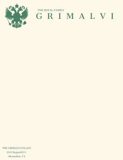 Green Royal Family Aristocrat Letterhead with Coat of Arms Letterhead Examples